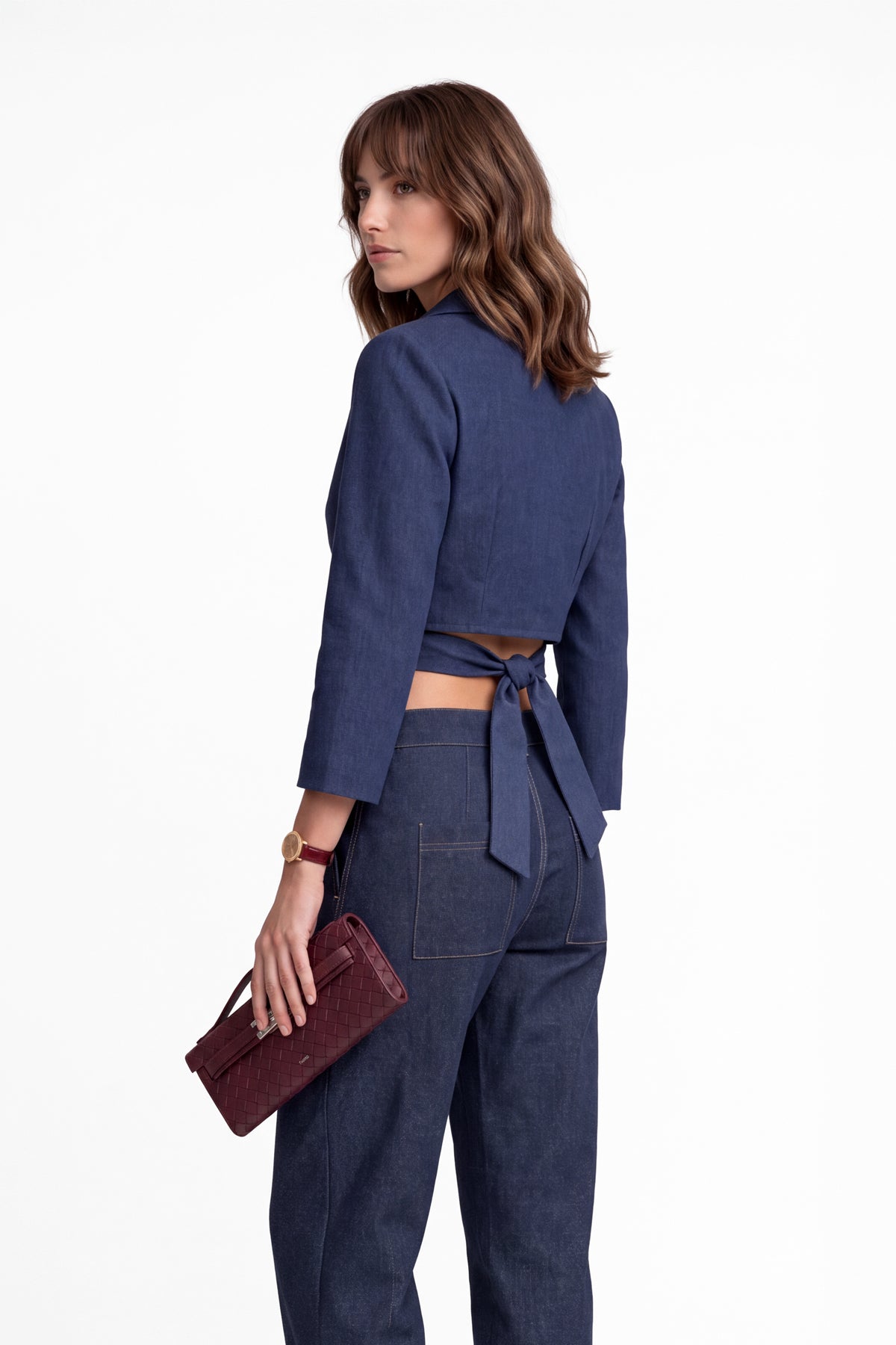 Kadın Lacivert Denim Melanj Yün Dokulu Gömlek-WFWGM0104