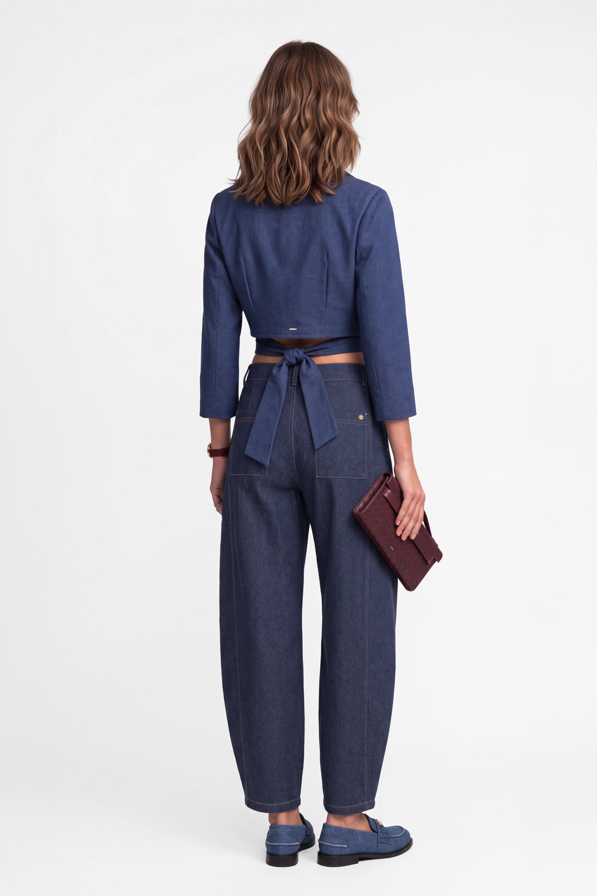 Kadın Lacivert Denim Melanj Yün Dokulu Gömlek-WFWGM0104