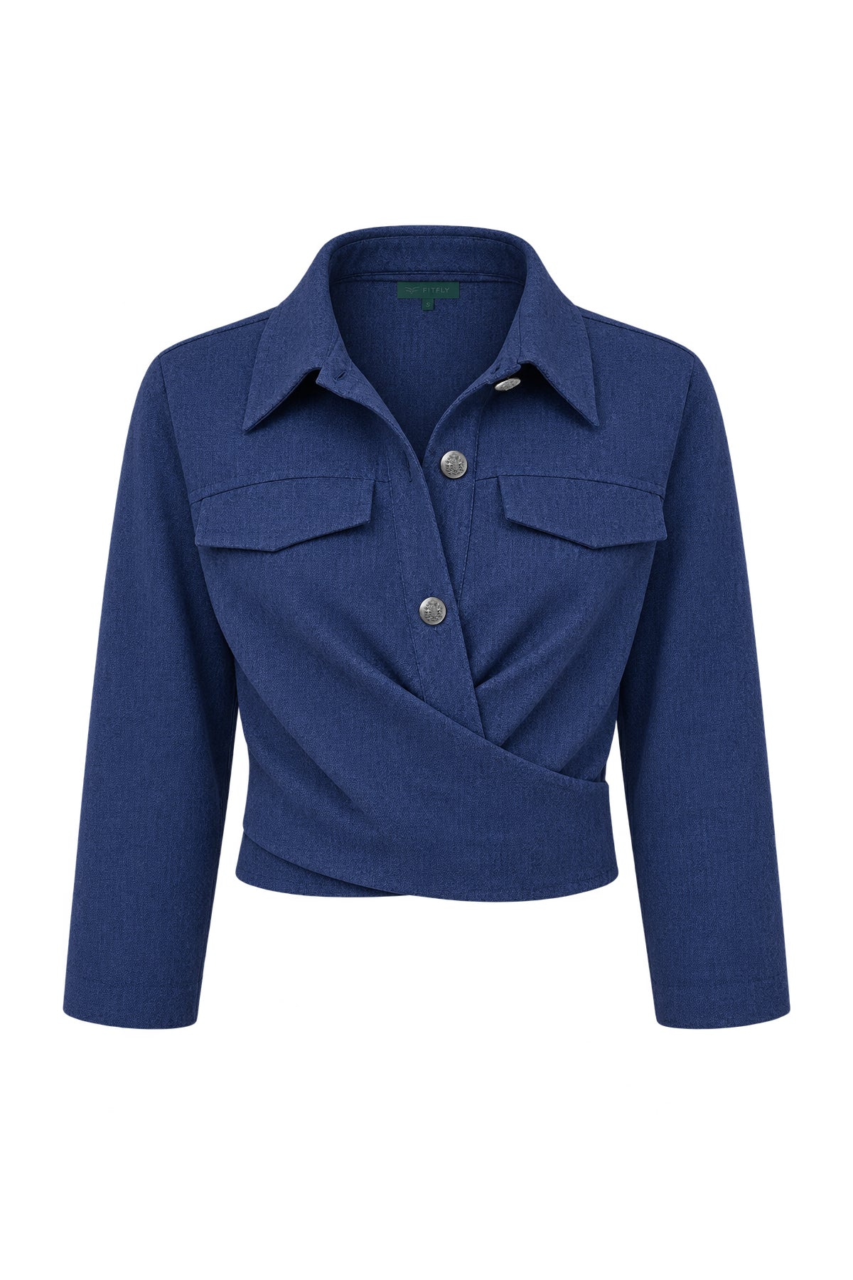 Kadın Lacivert Denim Melanj Yün Dokulu Gömlek-WFWGM0104