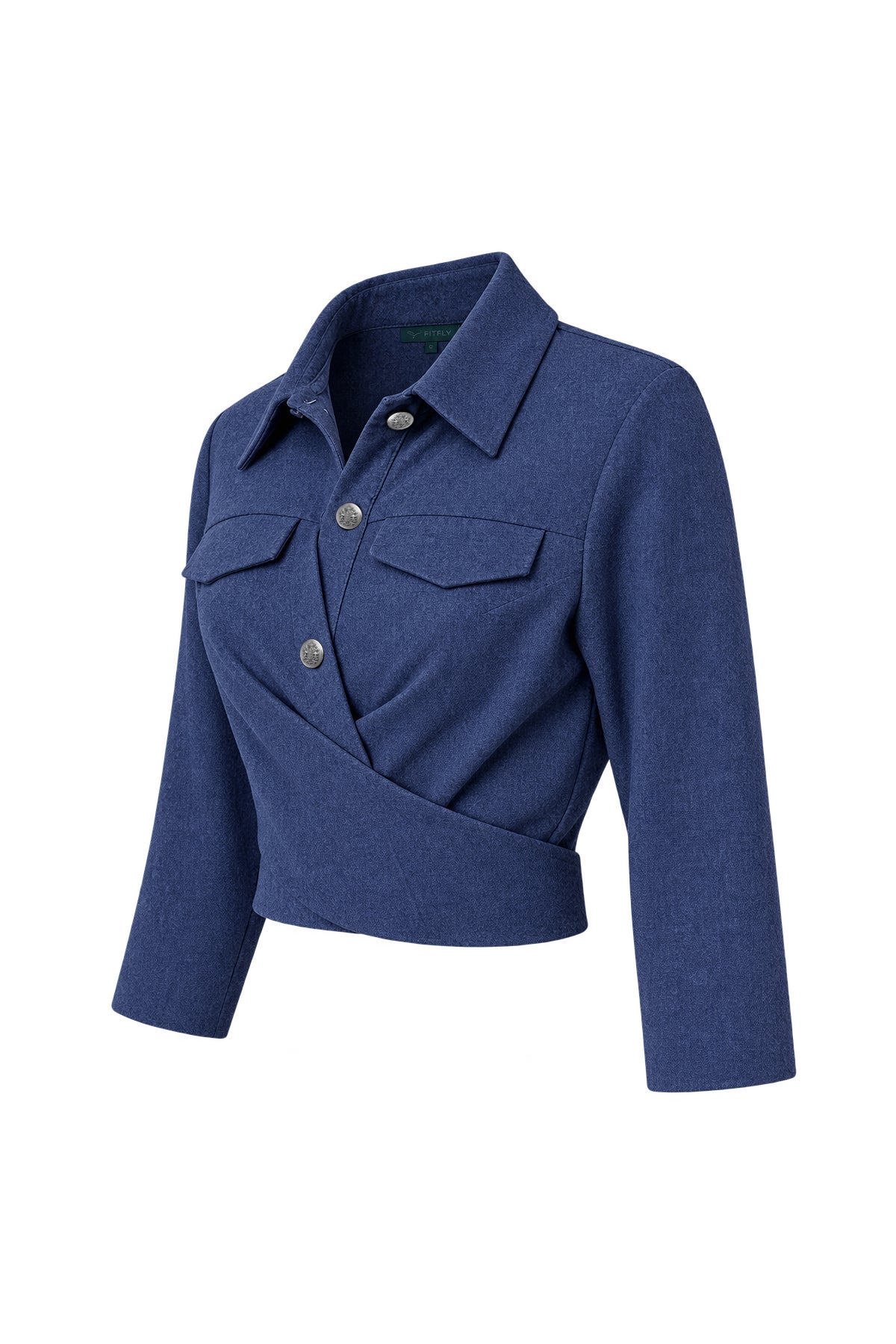 Kadın Lacivert Denim Melanj Yün Dokulu Gömlek-WFWGM0104