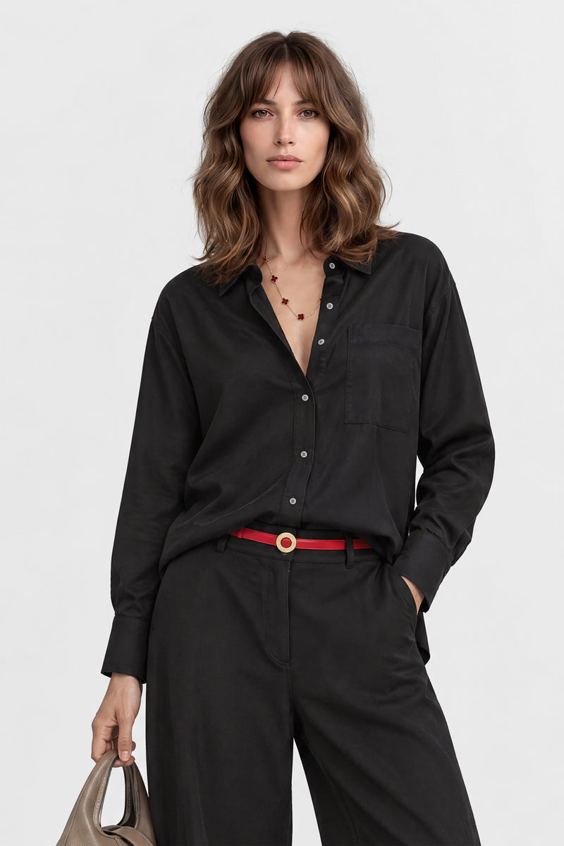 Kadın Siyah Premium Modal Oversize Gömlek-WFWGM0129