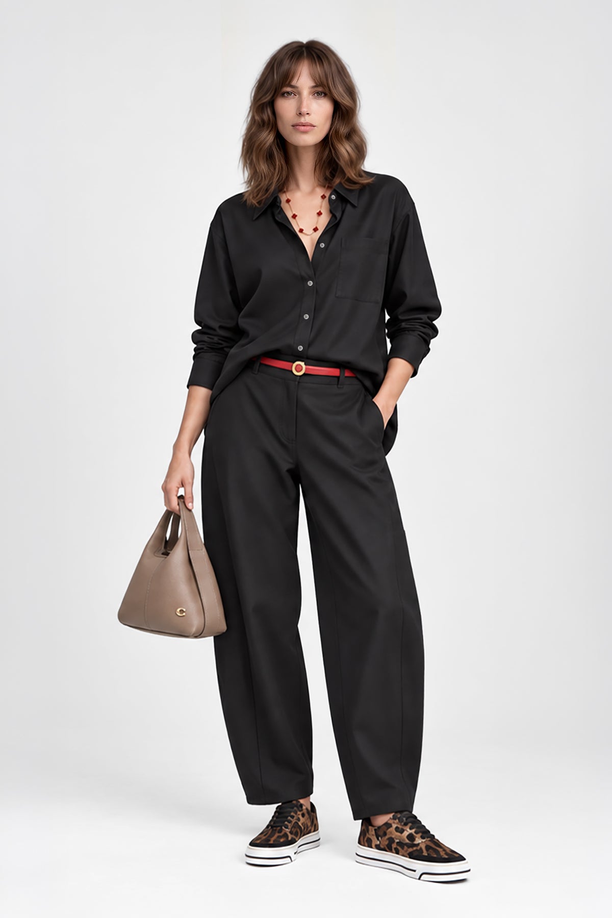 Kadın Siyah Premium Modal Oversize Gömlek-WFWGM0129