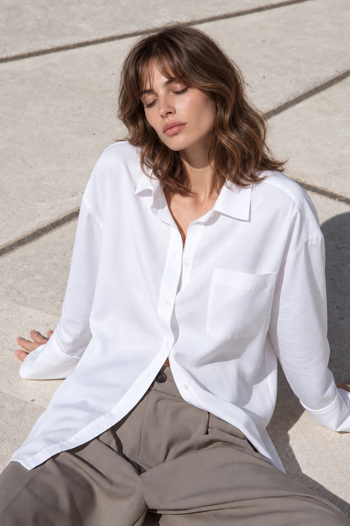 Kadın Beyaz Premium Modal Oversize Gömlek-WFWGM0129