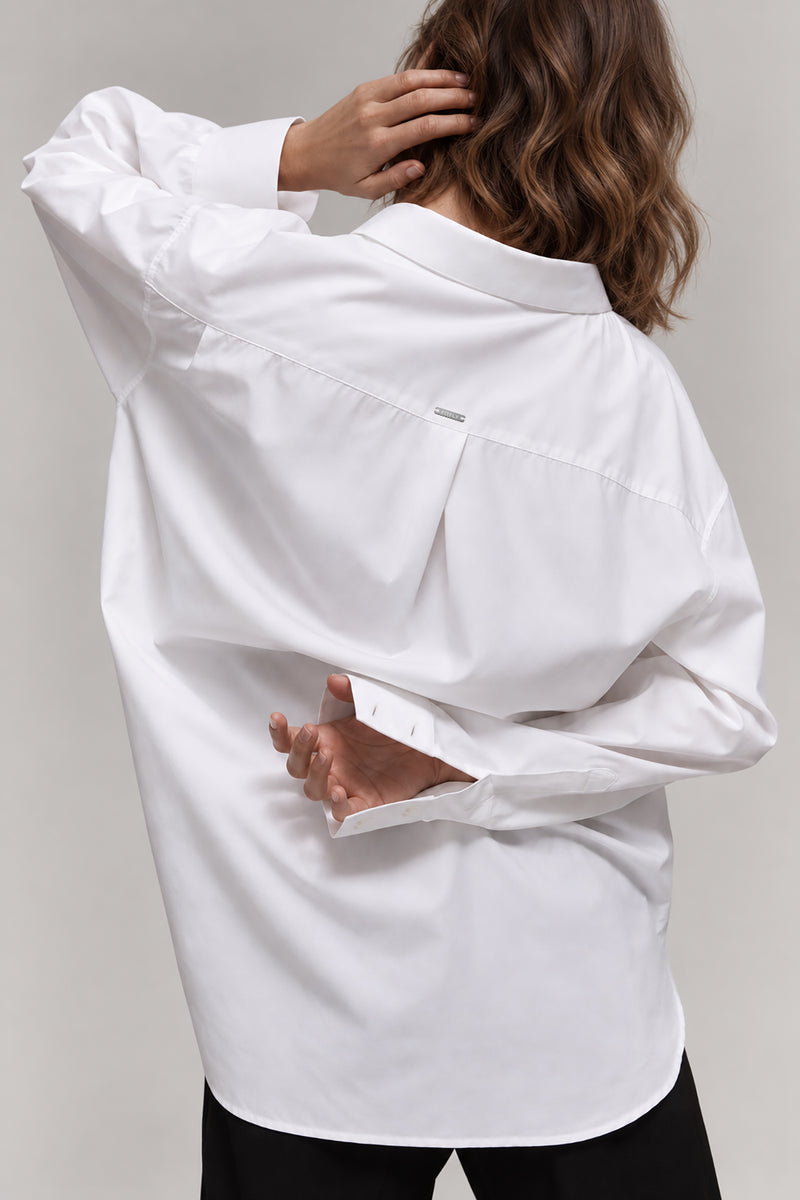 Kadın Beyaz Premium Modal Oversize Gömlek-WFWGM0129