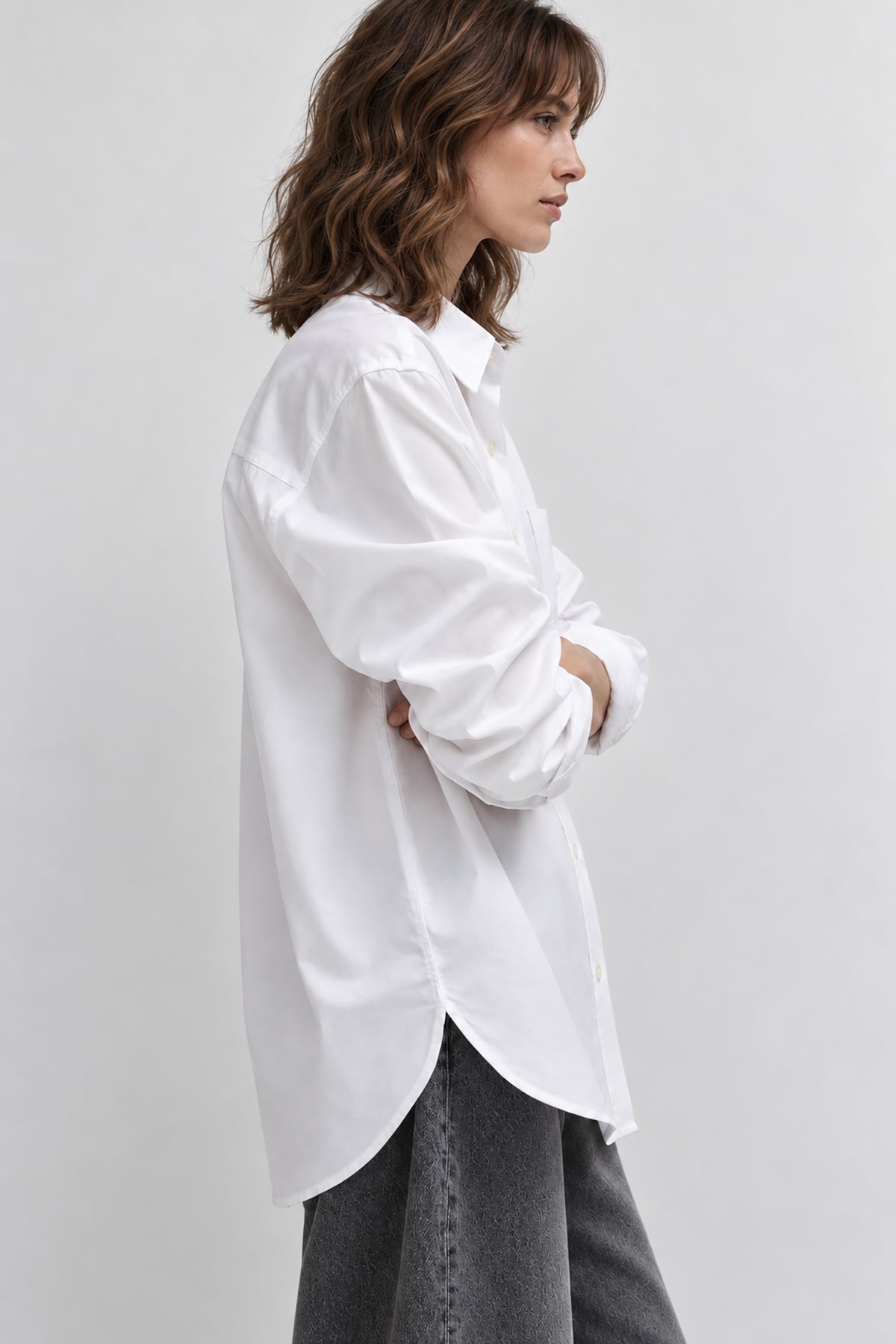 Kadın Beyaz Premium Modal Oversize Gömlek-WFWGM0129