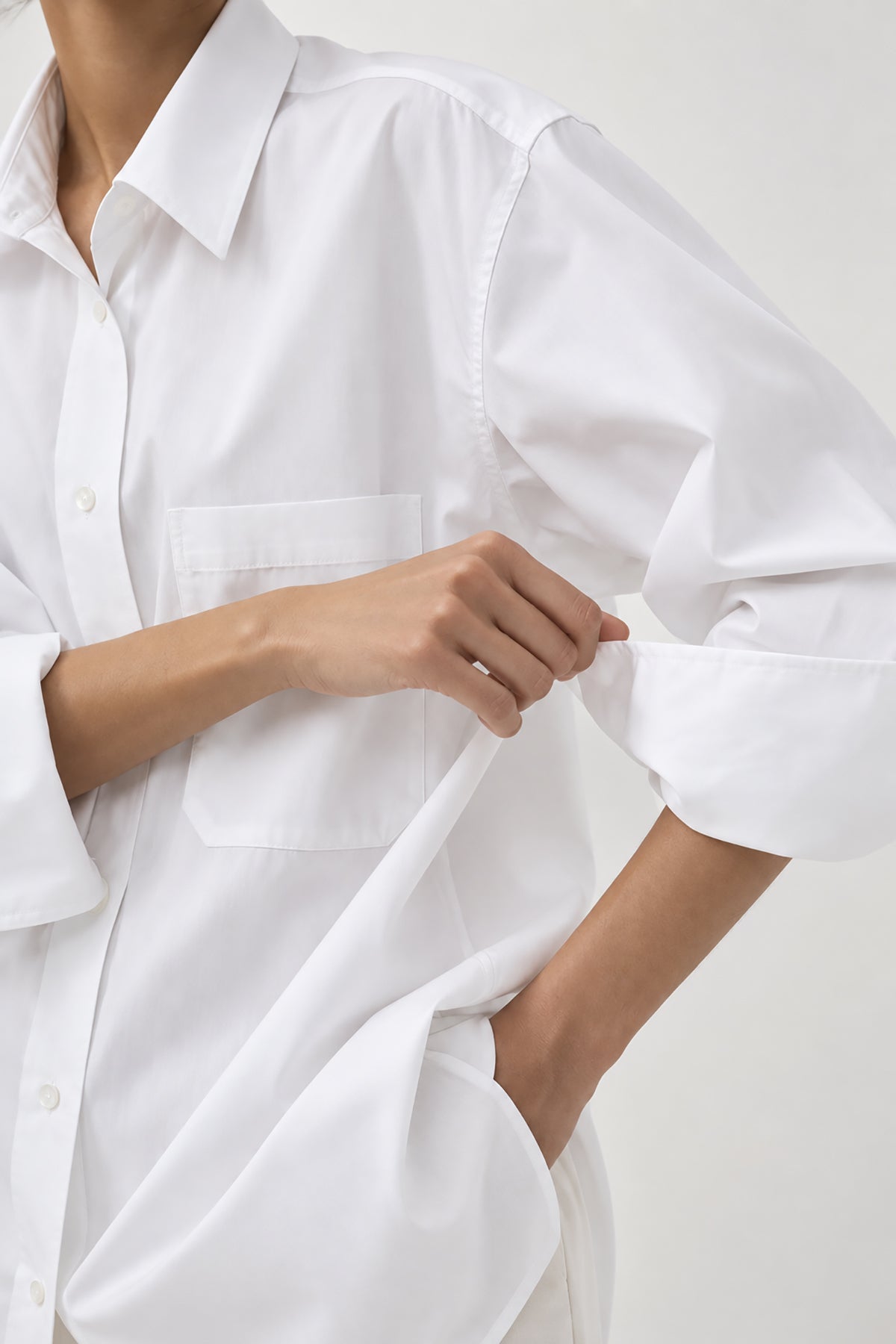 Kadın Beyaz Premium Modal Oversize Gömlek-WFWGM0129