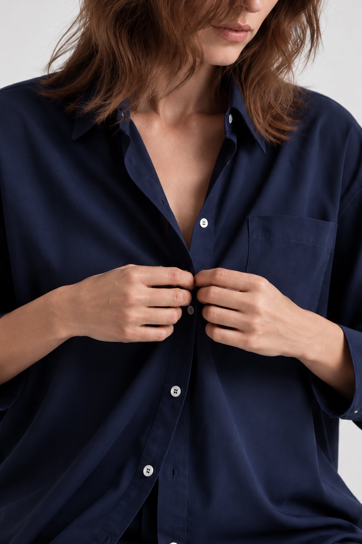 Kadın Lacivert Premium Modal Oversize Gömlek-WFWGM0129