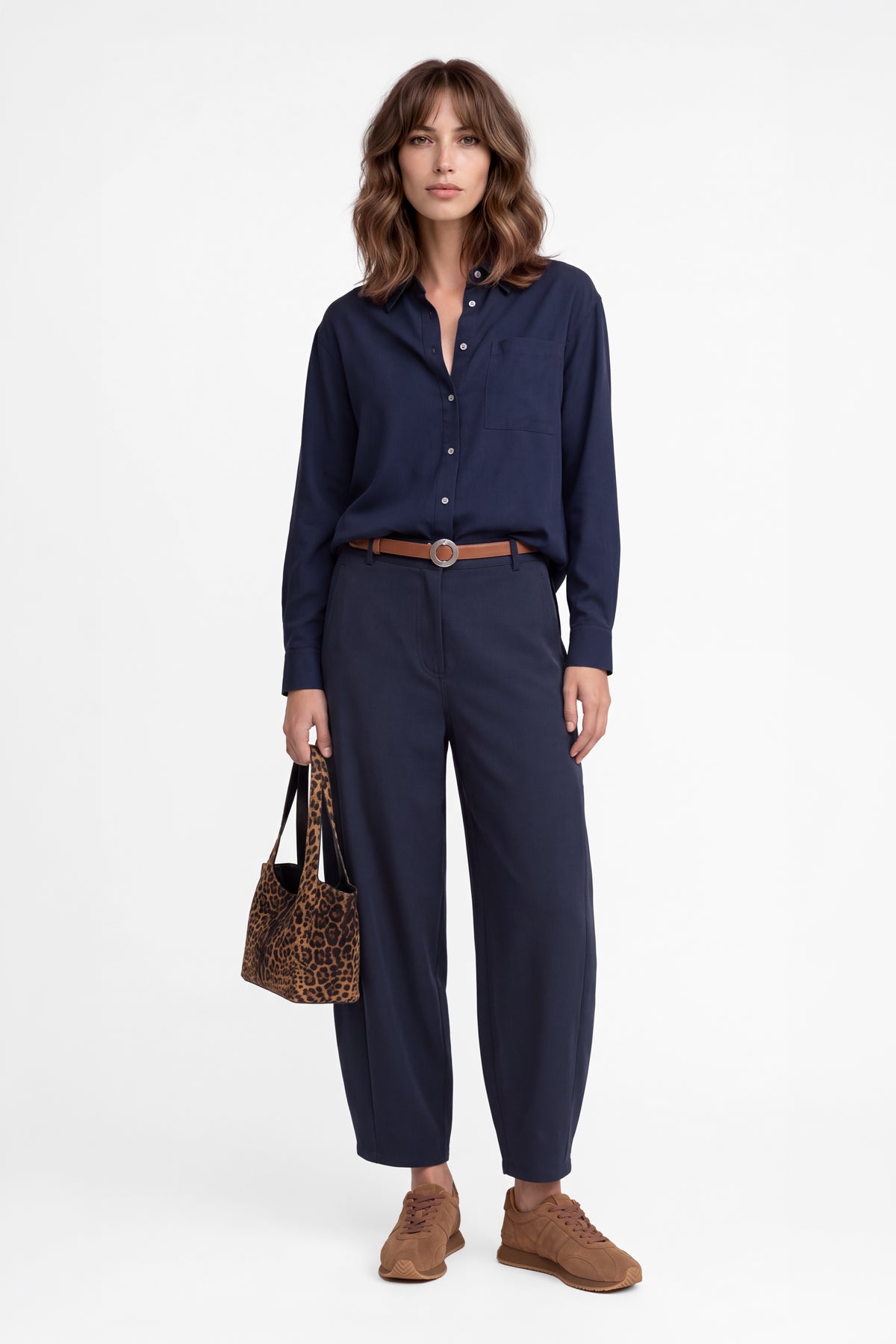 Kadın Lacivert Premium Modal Oversize Gömlek-WFWGM0129