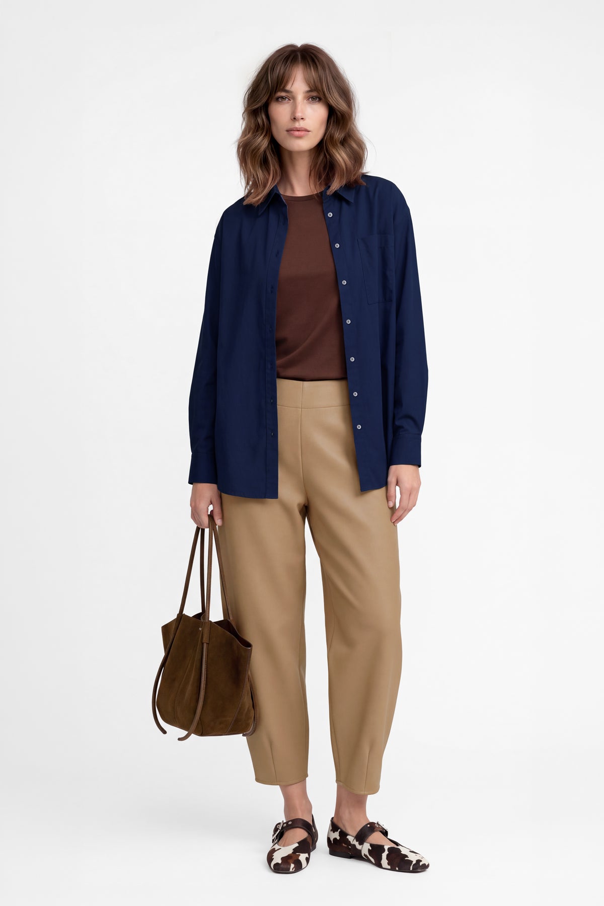 Kadın Lacivert Premium Modal Oversize Gömlek-WFWGM0129