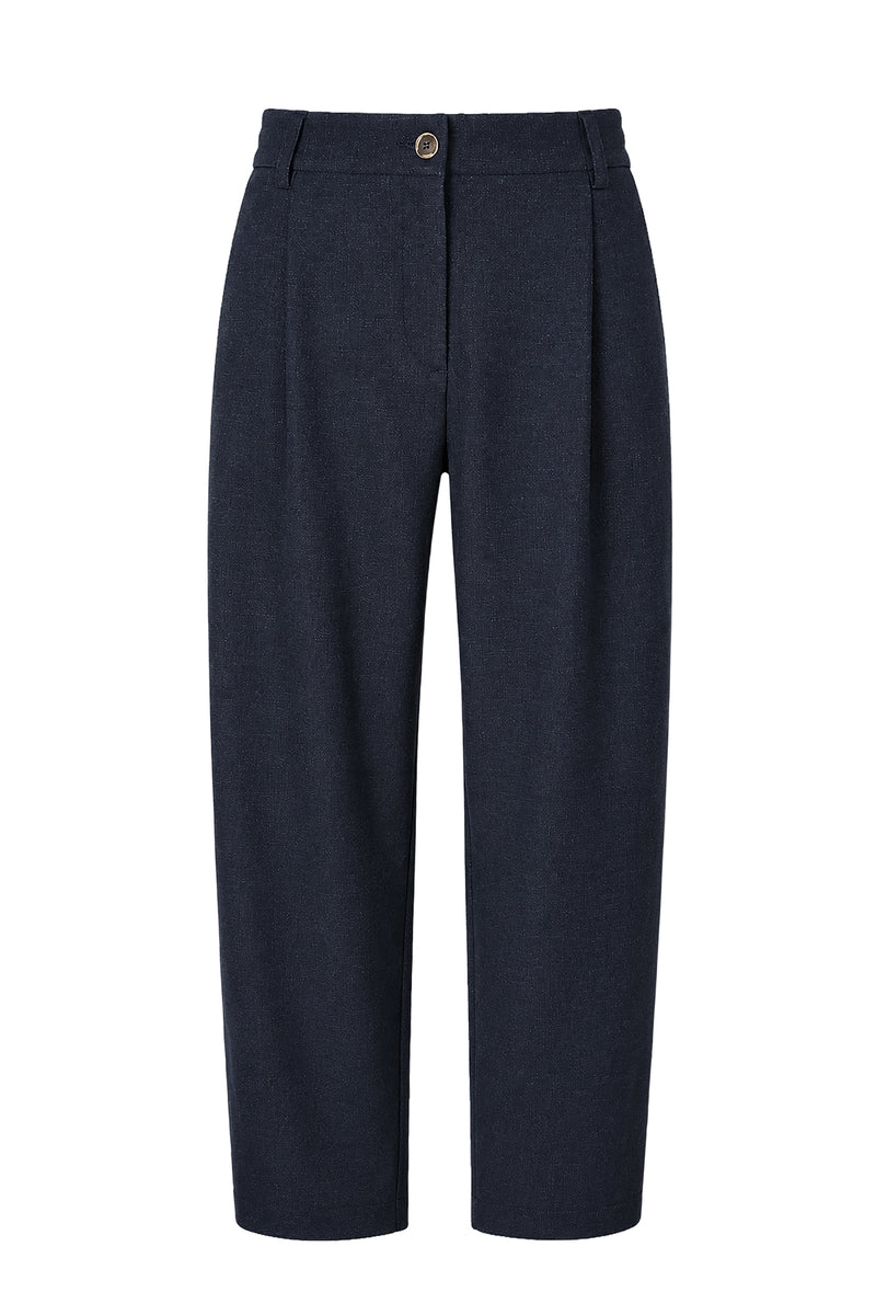 Kadın Lacivert Melanj Yün Dokulu Spor Mom Pantolon-WFWPA0057