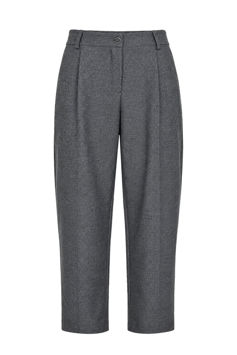 Kadın Koyu Gri Melanj Yün Dokulu Spor Mom Pantolon-WFWPA0057