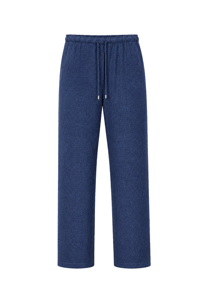 Kadın Lacivert Denim Melanj Yün Dokulu Palazzo Pantolon-WFWPA0058