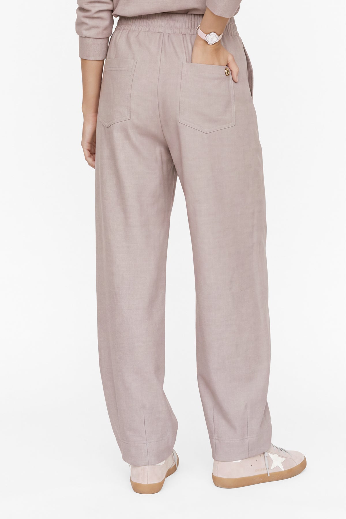 Kadın Pudra Pembe Denim Görünümlü Mom Pantolon-WFWPA0082