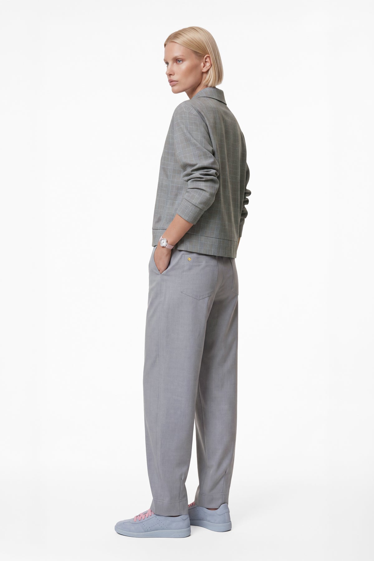 Kadın Gri Denim Görünümlü Mom Pantolon-WFWPA0082