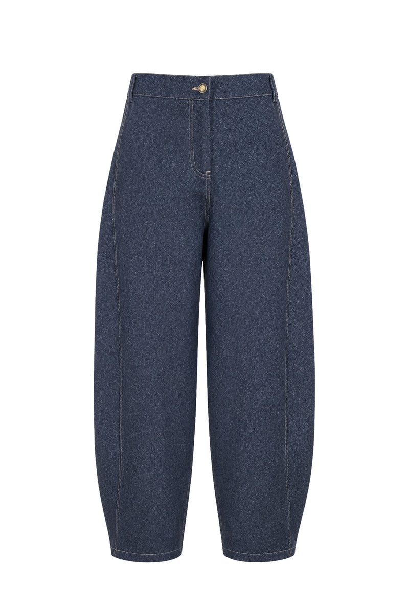 Kadın Mavi Denim Viskon Kot Görünümlü Balon Kesim Pantolon-WFWPA0101