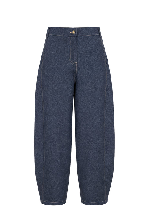 Kadın Mavi Denim Viskon Kot Görünümlü Balon Kesim Pantolon-WFWPA0101