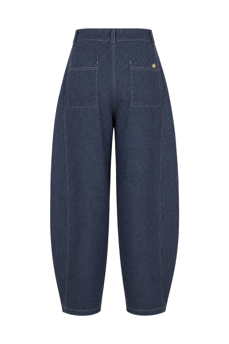 Kadın Mavi Denim Viskon Kot Görünümlü Balon Kesim Pantolon-WFWPA0101