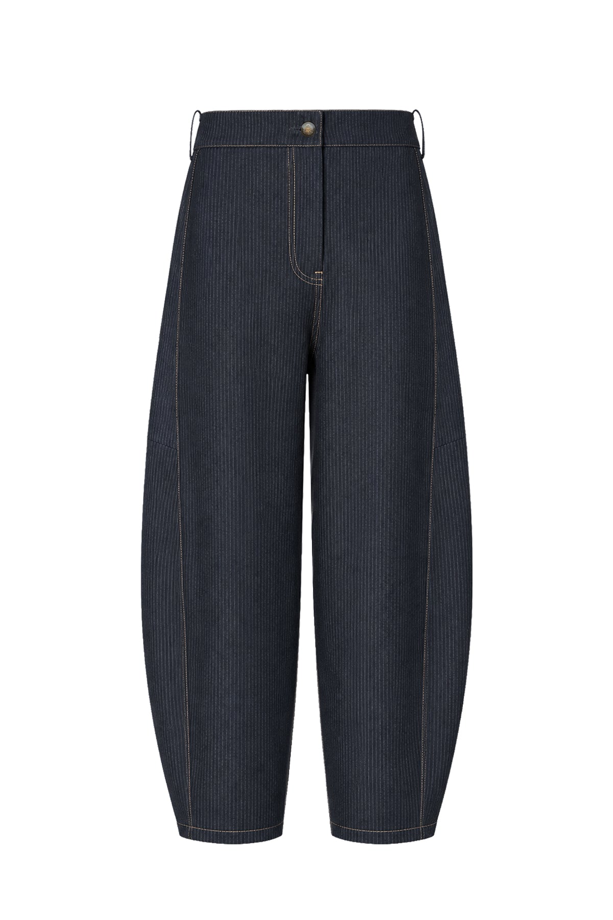 Kadın Çizgili Denim Viskon Kot Görünümlü Balon Kesim Pantolon-WFWPA0101
