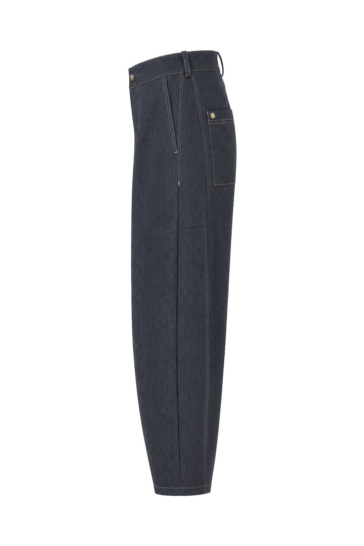 Kadın Çizgili Denim Viskon Kot Görünümlü Balon Kesim Pantolon-WFWPA0101