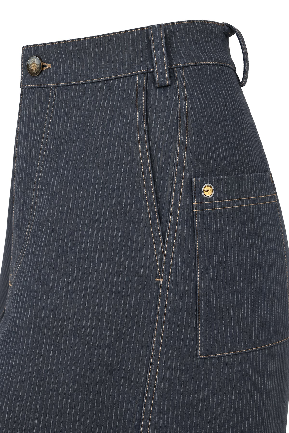 Kadın Çizgili Denim Viskon Kot Görünümlü Balon Kesim Pantolon-WFWPA0101