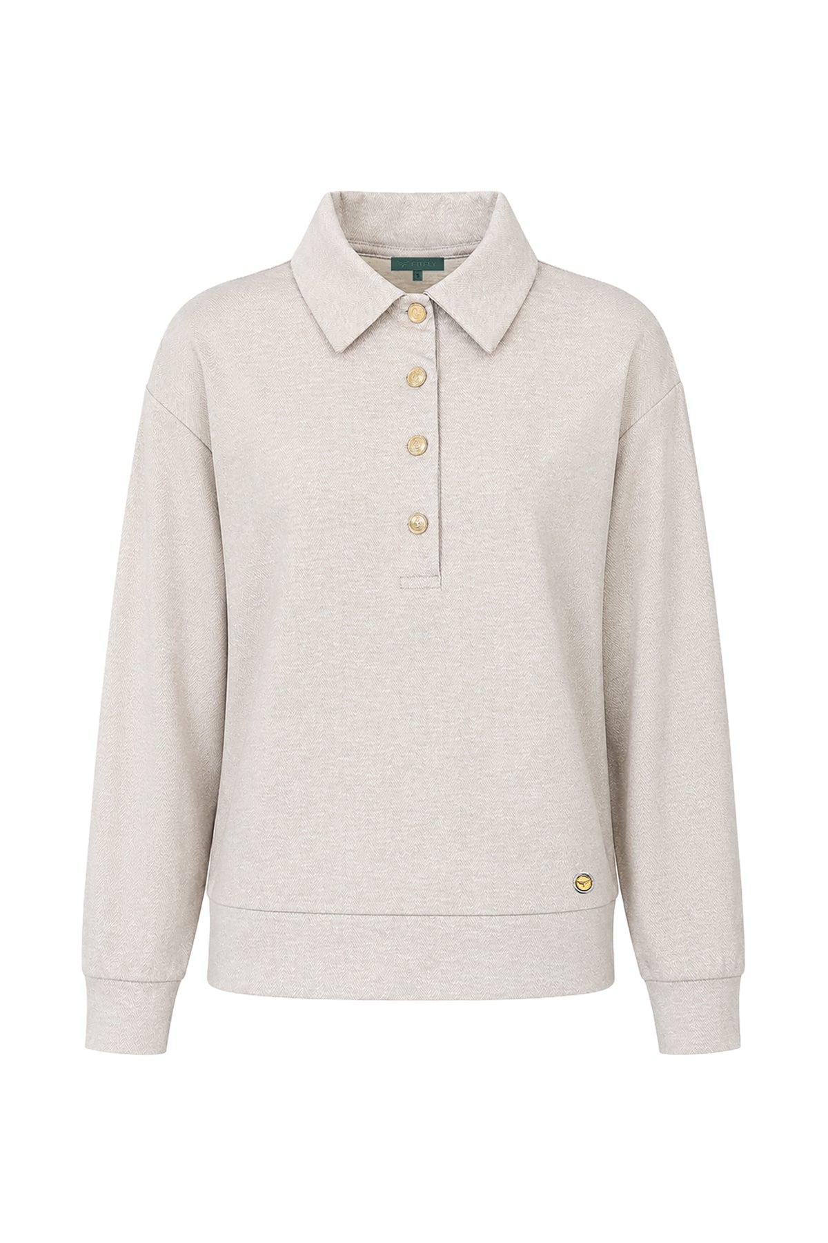 Kadın Krem Pamuklu Polo Yaka Sweatshirt-WFWSW0081
