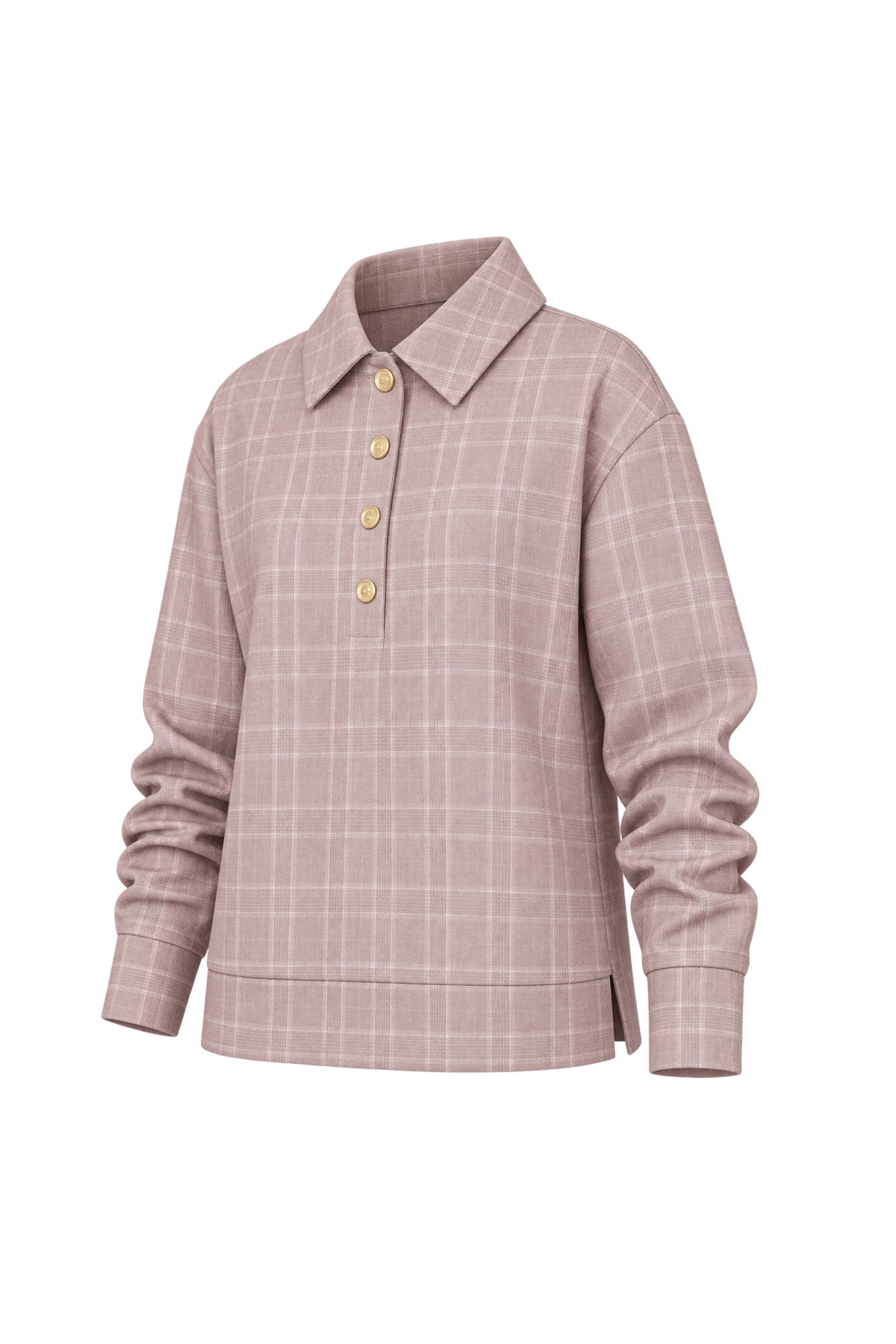 Kadın Pudra Pembe Pamuklu Polo Yaka Sweatshirt-WFWSW0081