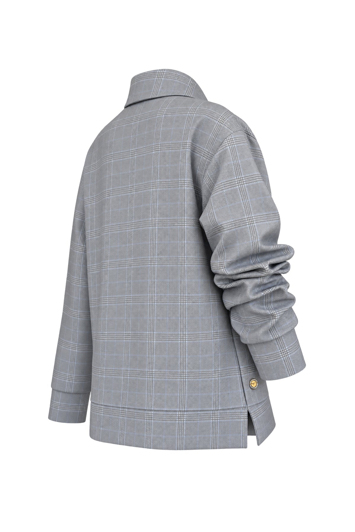 Kadın Gri Mavi Ekose Pamuklu Polo Yaka Sweatshirt-WFWSW0081