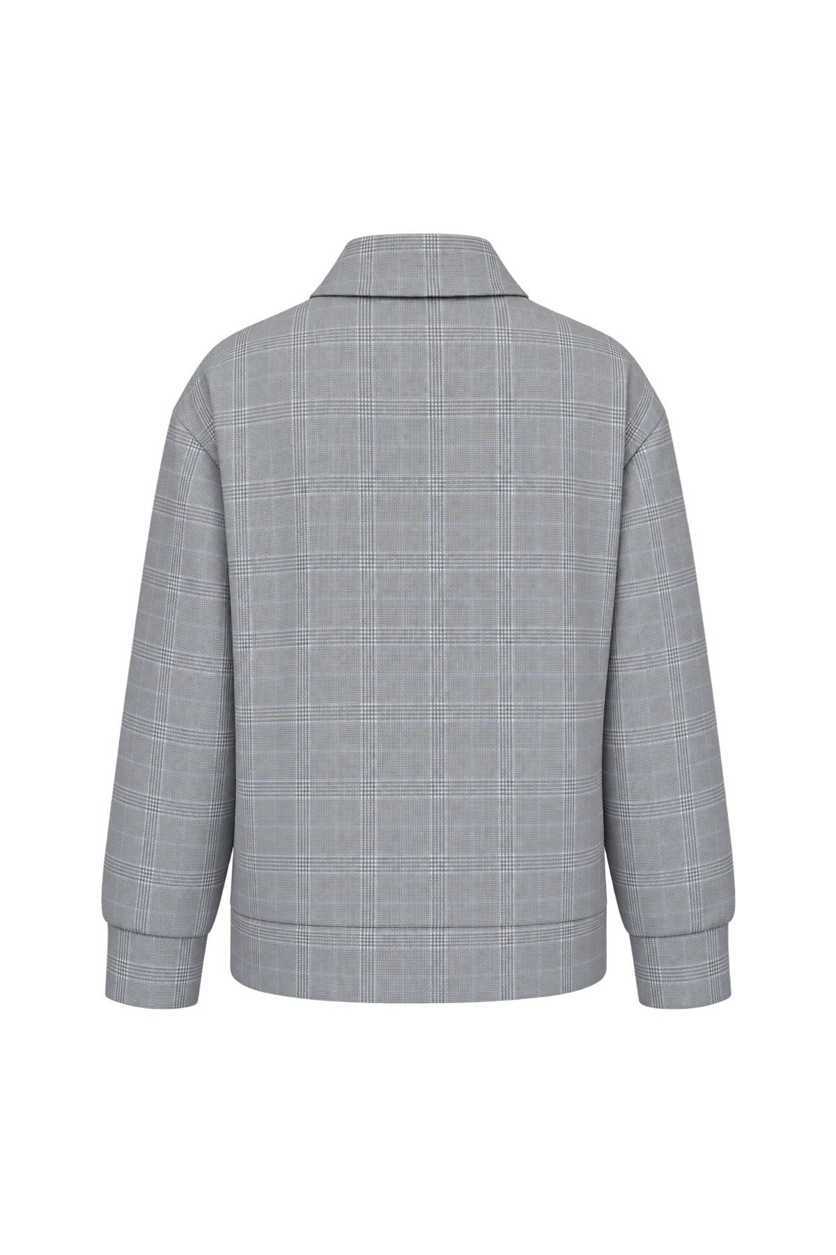 Kadın Gri Mavi Ekose Pamuklu Polo Yaka Sweatshirt-WFWSW0081